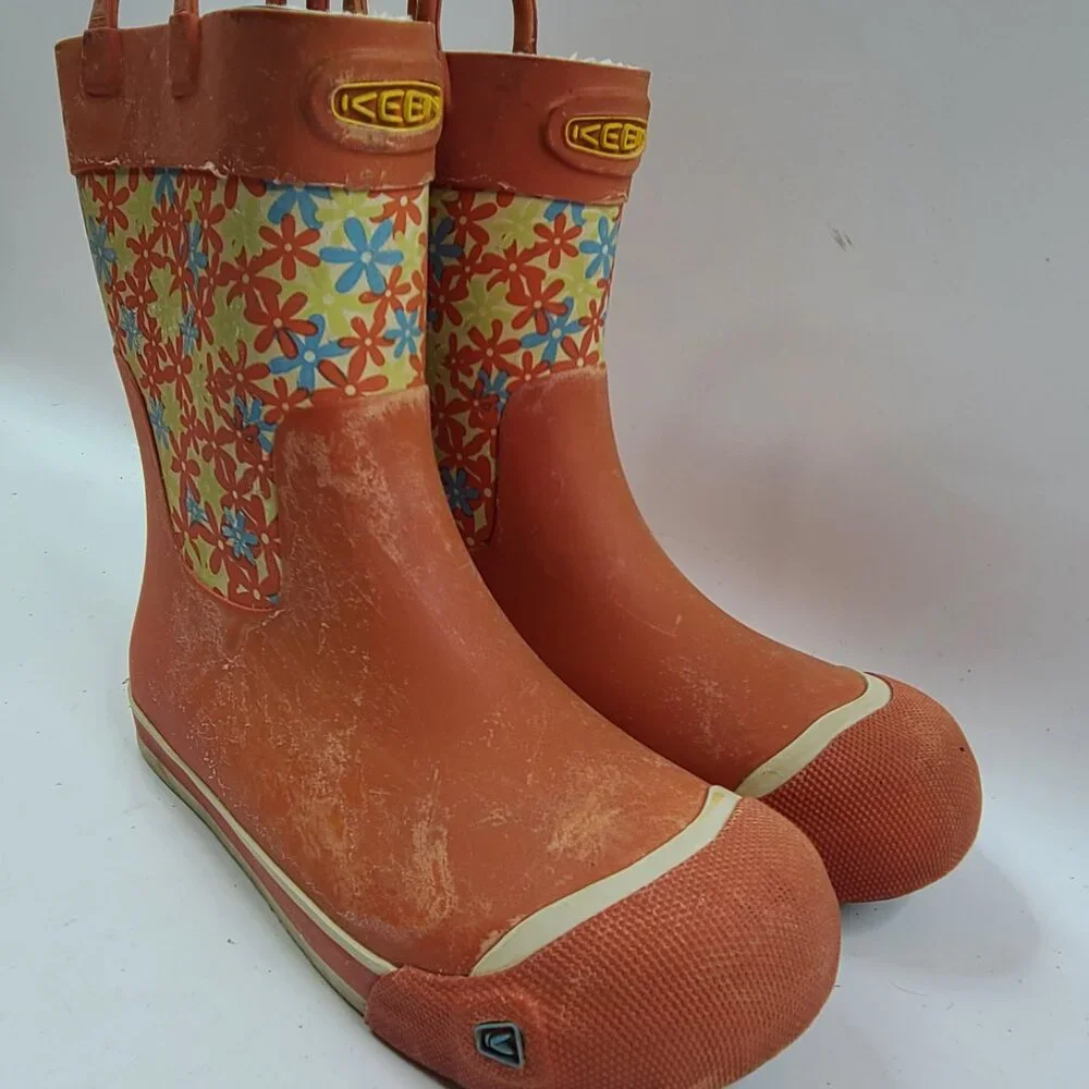 Keen Women's Orange Microfleece Lined Floral Waterproof Rain Boots‎ Size US 5